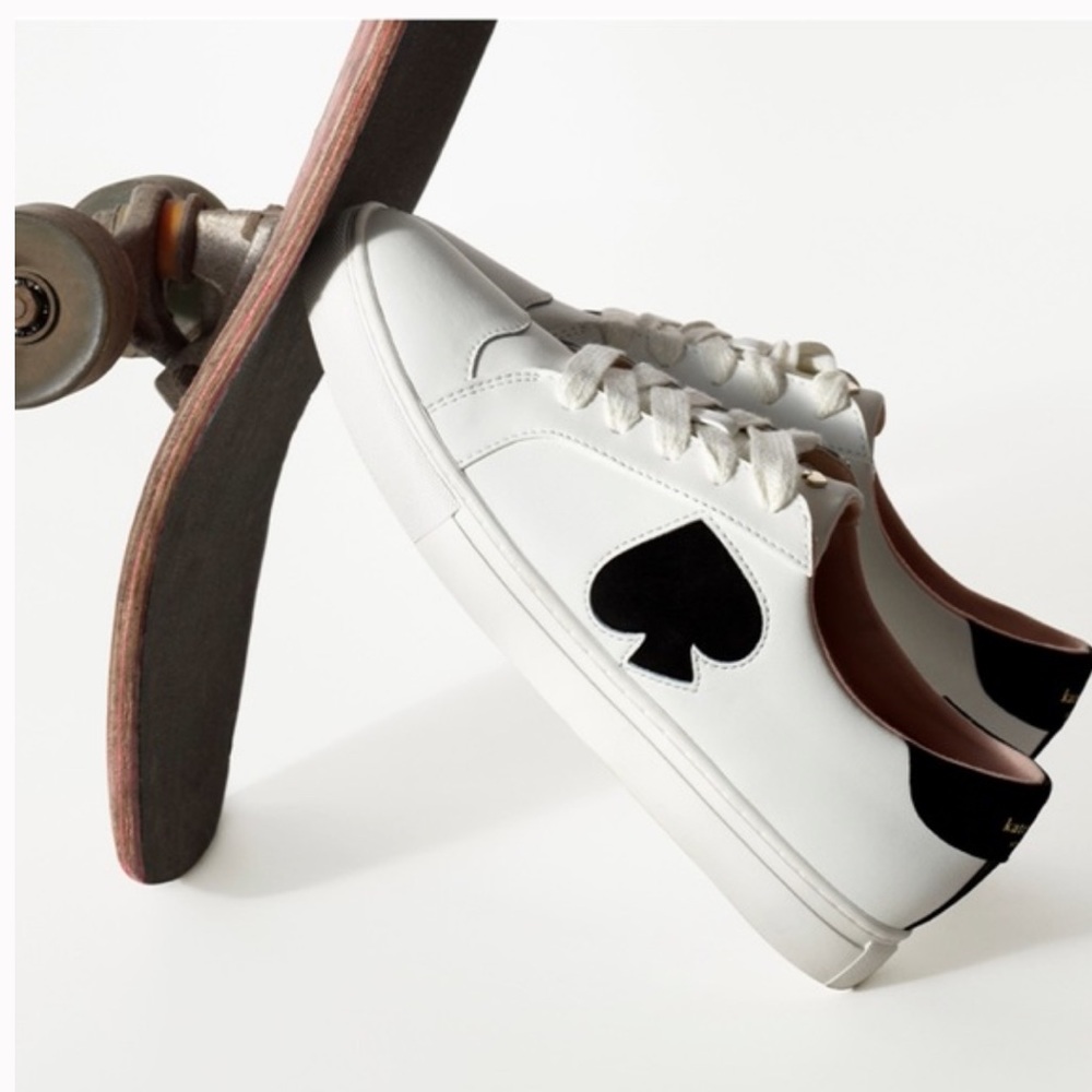 Kate Spade Fez White Leather Sneakers with Black Spade Design